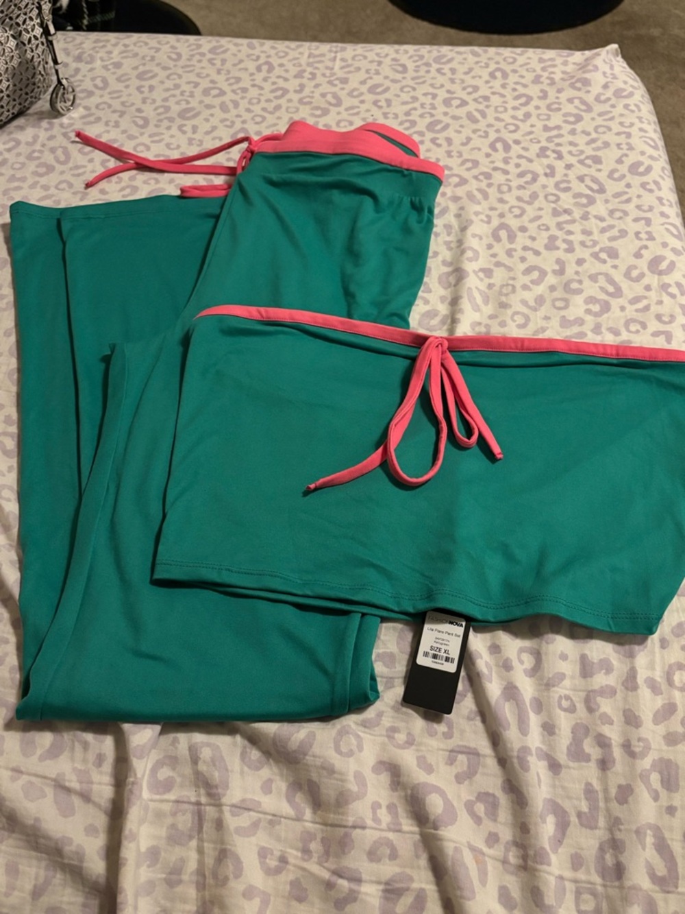 Teal Two-Piece Swim Set with Pink Trim